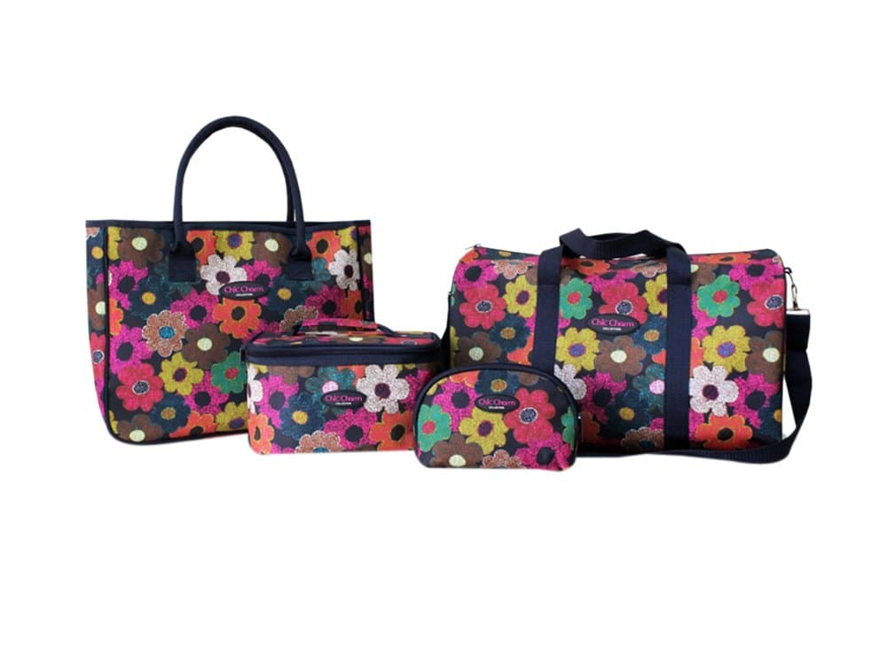 Jacki Design Overhead Weekender Travel Tote Cosmetic Bag 4pc