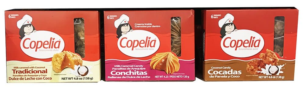 Copelia Candies Variety Pack, 1 each: Milk Caramel with Coconut 4.8oz, Milk Caramel Candy 4.23oz & Coconut Candy 4.8 oz (Dulce de Leche con Coco, Conchitas, y Cocadas)
