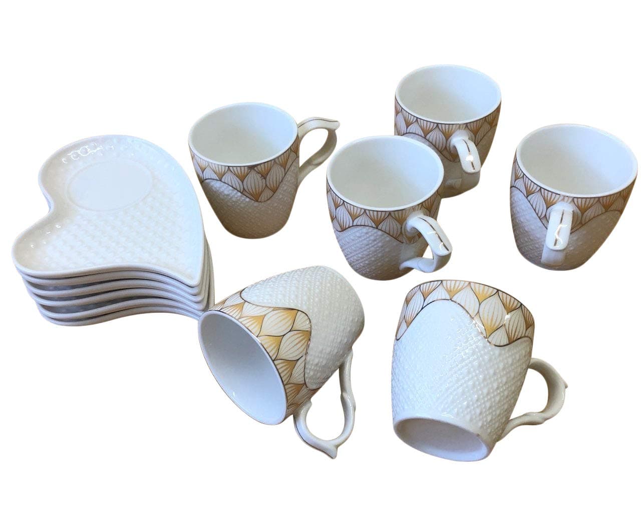 Lotus Yellow Floral Pattern Porcelain Ceramic Espresso/Coffee/Tea Cups Set with 6-Pice Cups and 6-Pice Saucers Service Set