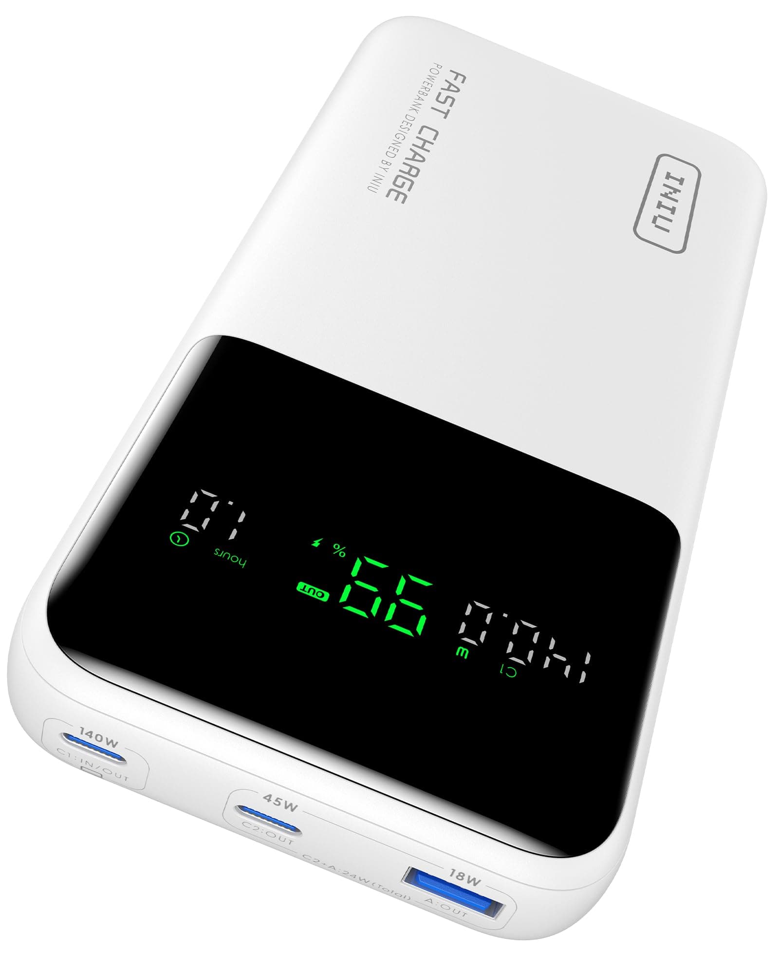 INIU 140W Power Bank, 25000mAh High Capacity Laptop & Phone Portable Charger, Fast Charging Flight Cruise Ship Family Essentials Traveling Powerbank for College Student Traveler Teen Boys Girls, White