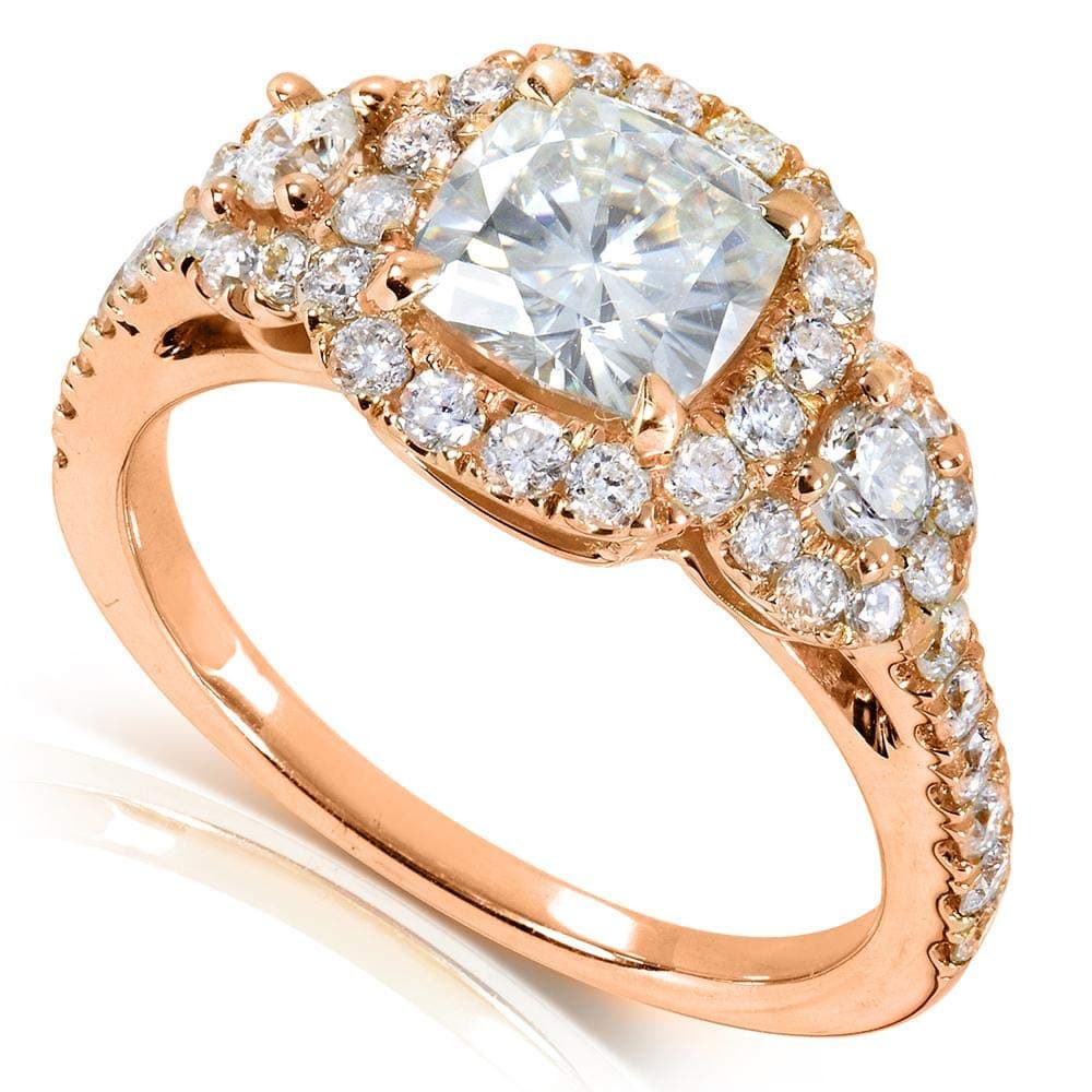 Cushion-cut Moissanite and Diamond Engagement Ring 1 7/8 Carat (ctw) in 14k Gold