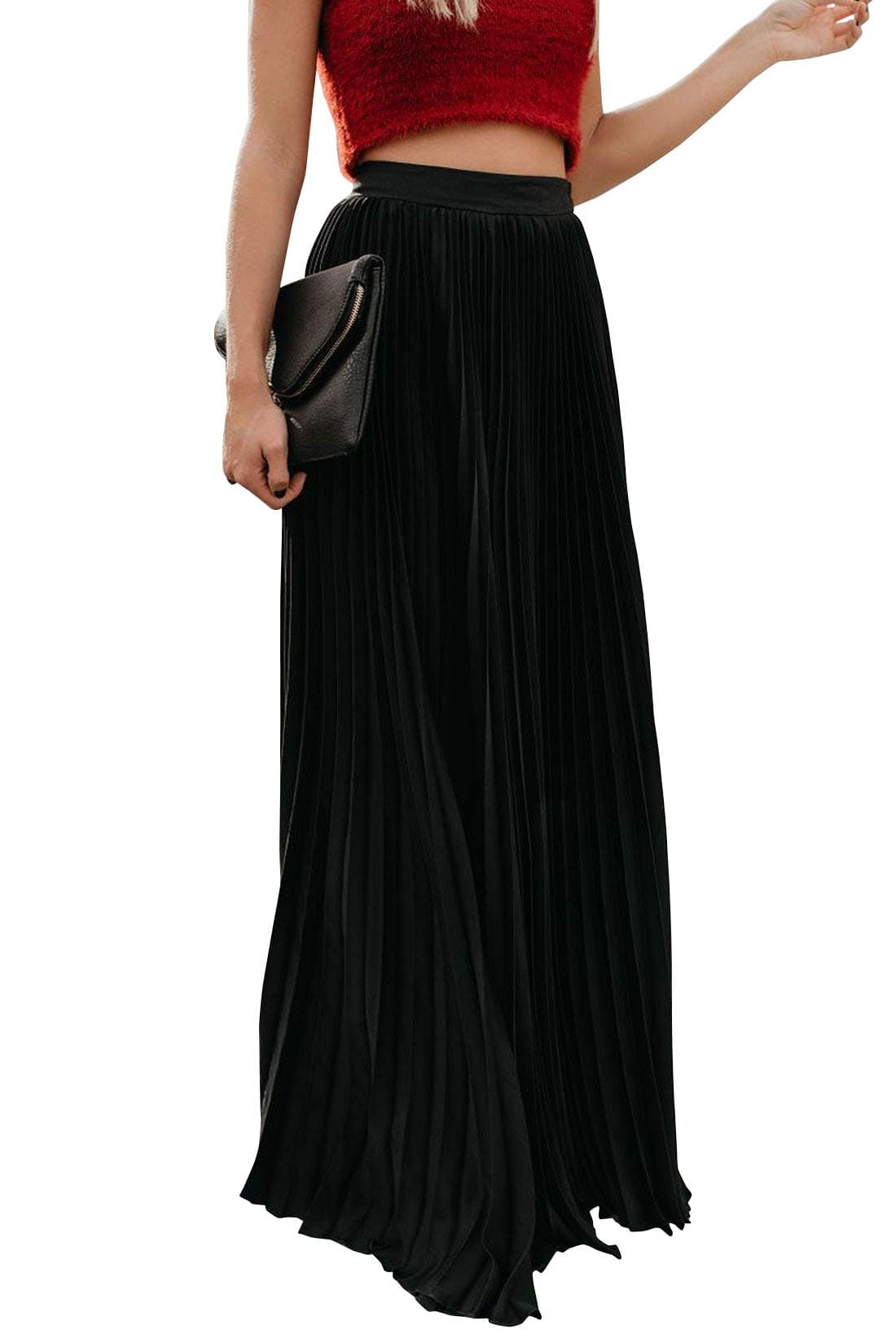 Women's High Waist Flowy Pleated Chiffon Maxi Skirt