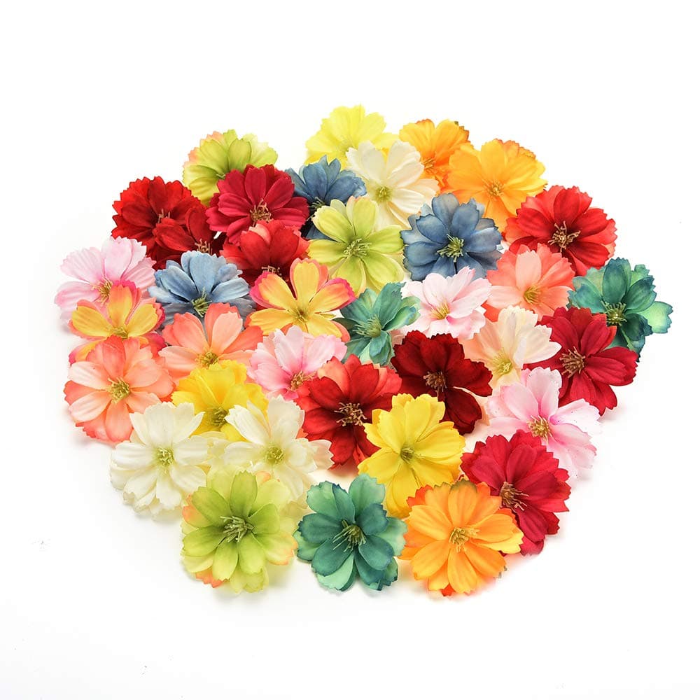 Fake flower heads in bulk wholesale for Crafts Artificial Silk Flowers Head Peony Daisy Decor DIY Flower Decoration for Home Wedding Party Car Corsage Decoration Fake Flowers 50PCS 4cm (Multicolor)