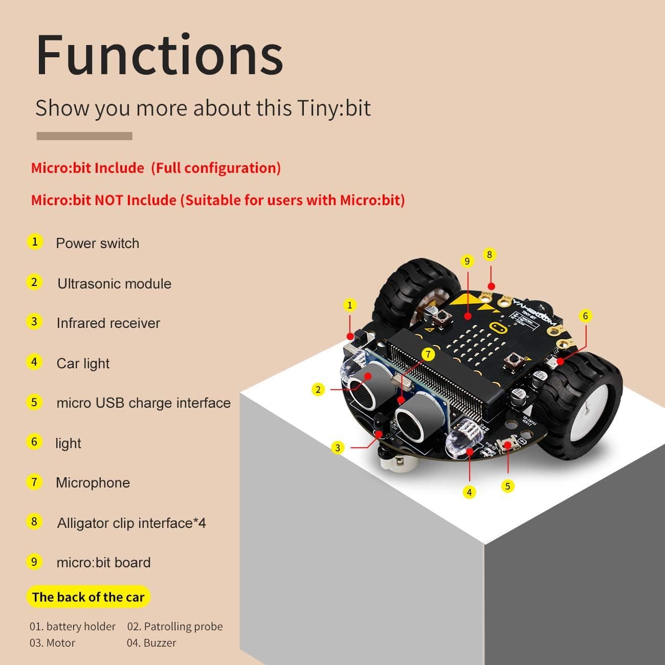 Yahboom Micro:bit DIY Coding Science Building Kit Smart Toys Car Robotic Kit Learning Educational STEM Projects for Kids Ages 8-12(Without Microbit)