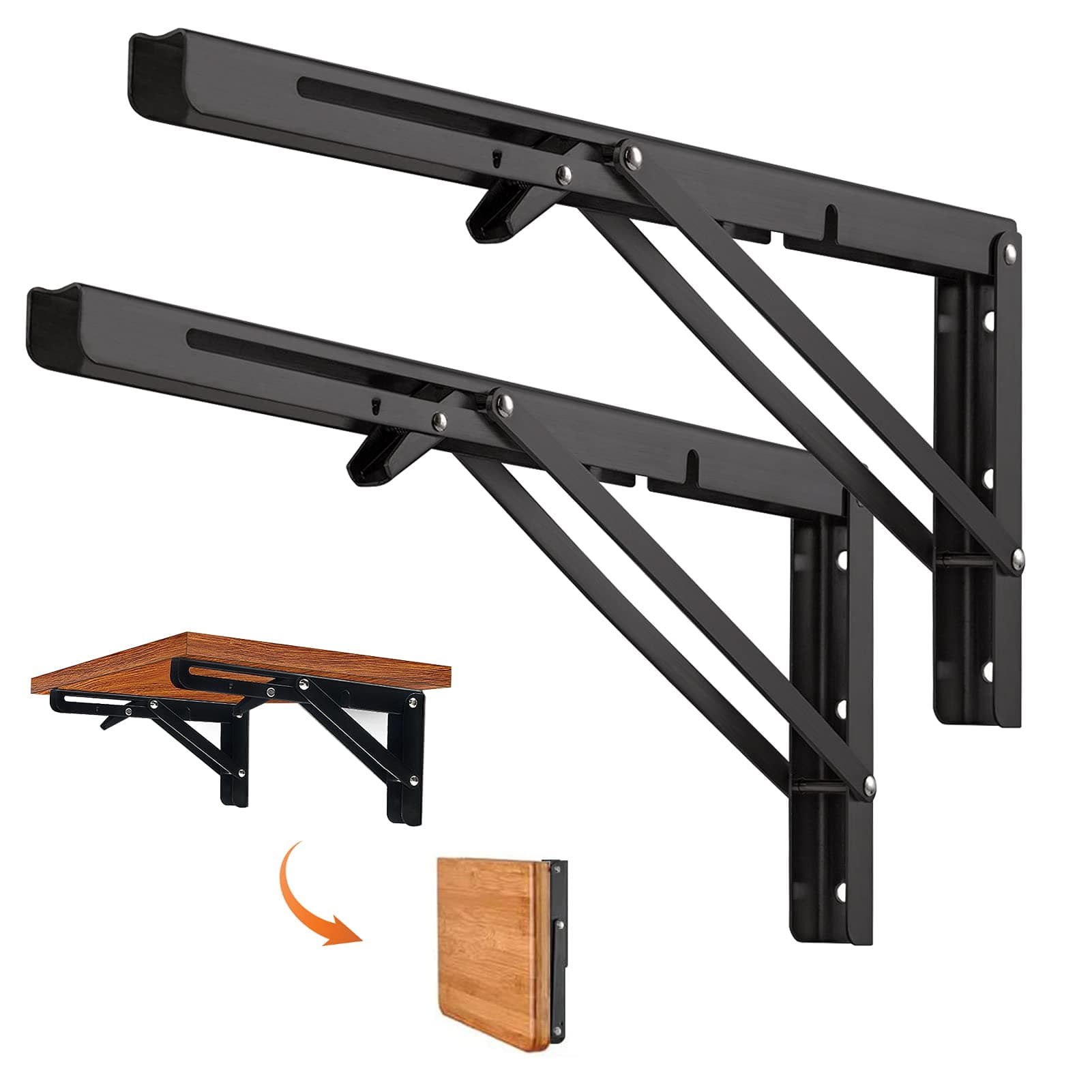 Pack of 2 Folding Shelf Brackets 10in (Max Load 110lb) Heavy Duty Outdoor, Shelf Brackets & Supports, Folding Hinge for Home, Kitchen, Office, Grill