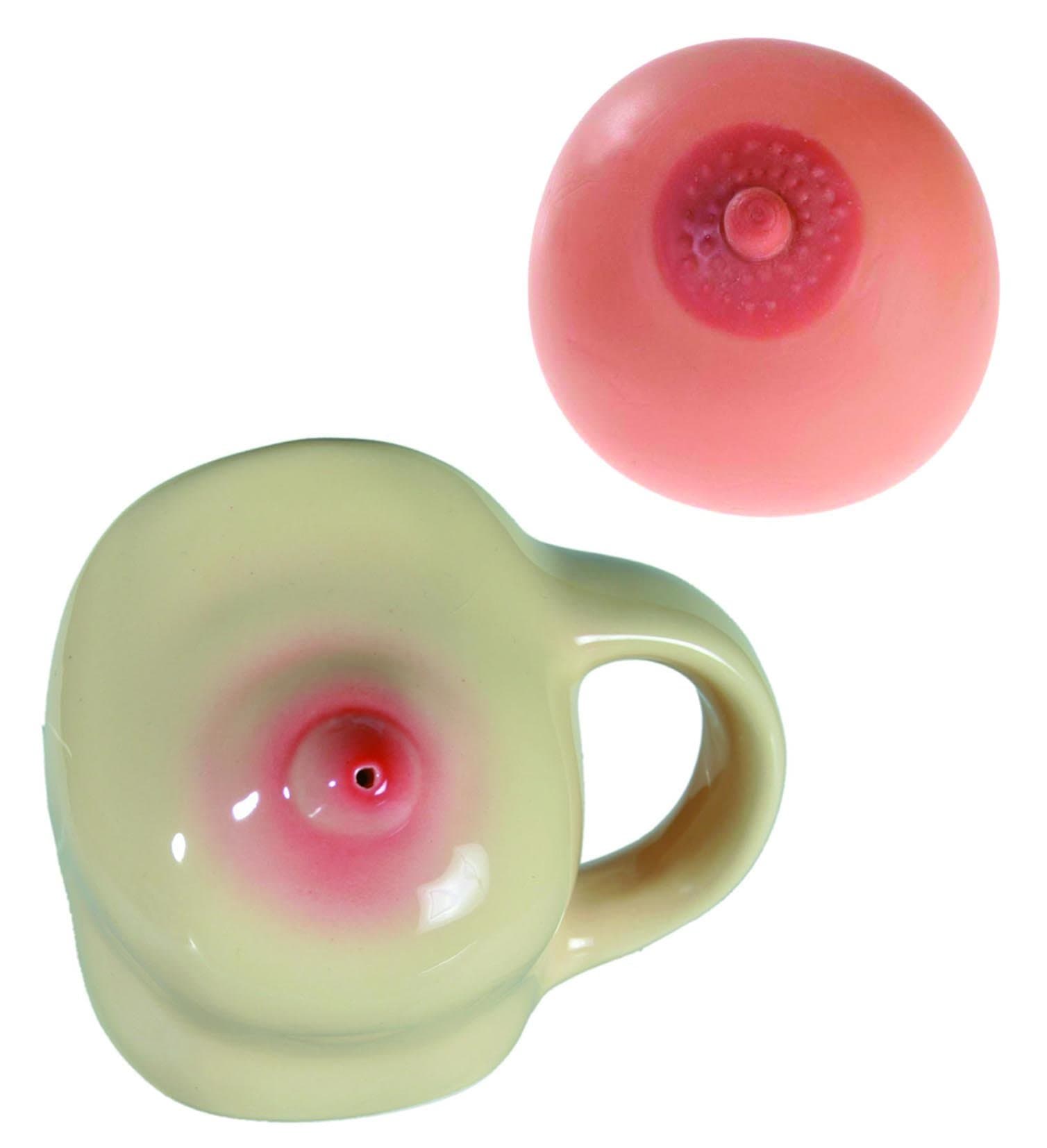 A Saucy Gift Set for Men - Ceramic Breast Mug & Anti-Stress Squeeze Boob