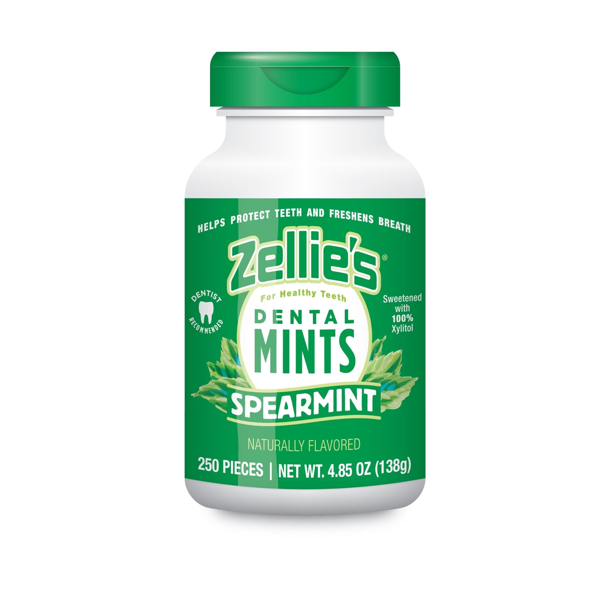 Zellie's | 100% Xylitol Spearmint Breath Mints | No Aspartame, Gluten Free, Vegan & Kosher Mints (250 Count - Pack of 1)