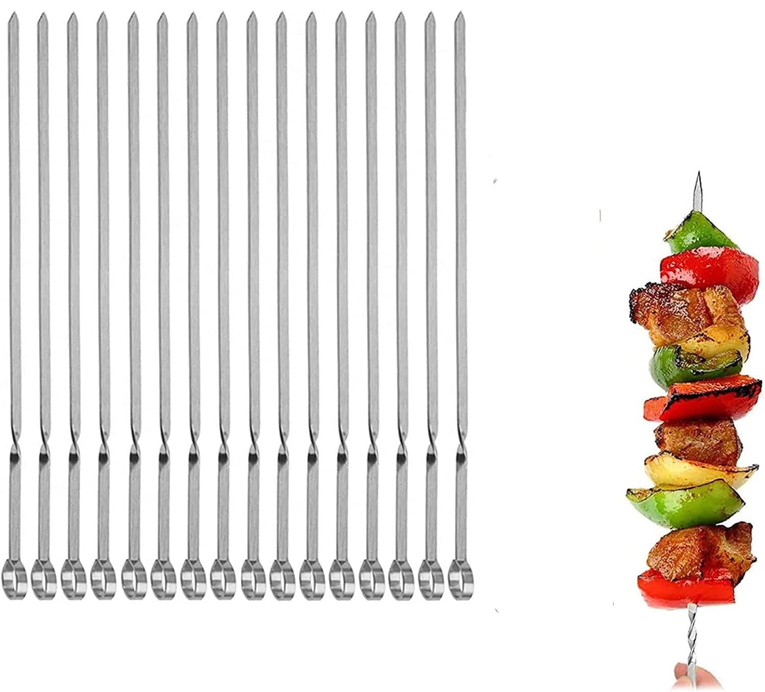 Metal Skewer for Grilling,Kabob Skewer,Flat BBQ Barbecue Skewer,Grilling Skewers Set,Reusable BBQ (14" skewer(16 pack))