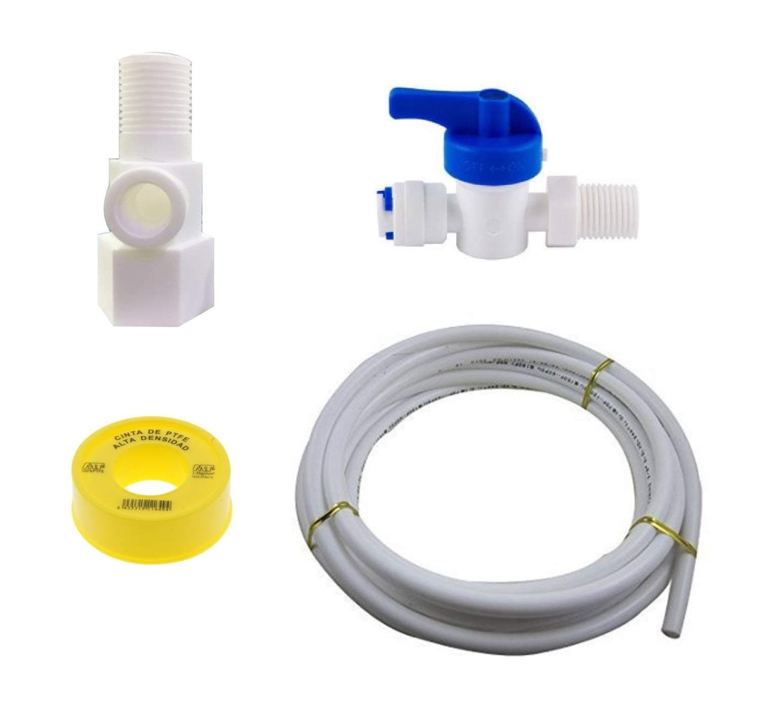 Seazone Plastic Inlet Valve/Connector with Coupling, 3/8" Size, 15 Meter Teflon Tape + 3 Meter 3/8" Pipe For Ro/Uv/Water Filter Purifier (D.V.Set)- 1 Pcs Set