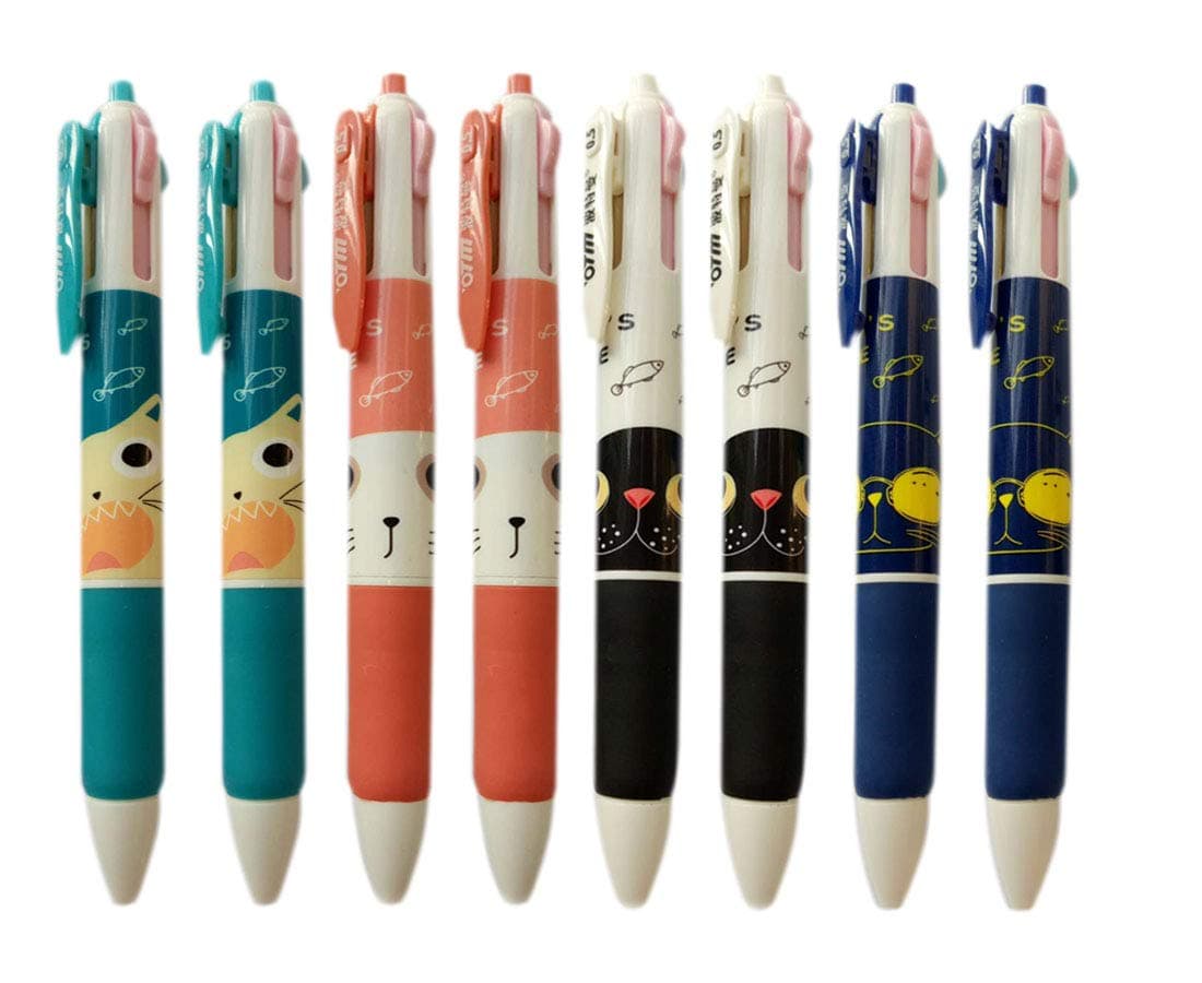 JC1927 8 Pack Multicolor Pens 4 Color In One Cute Cat Pens Nurse Pen 0.5 mm Point For Smooth Writing