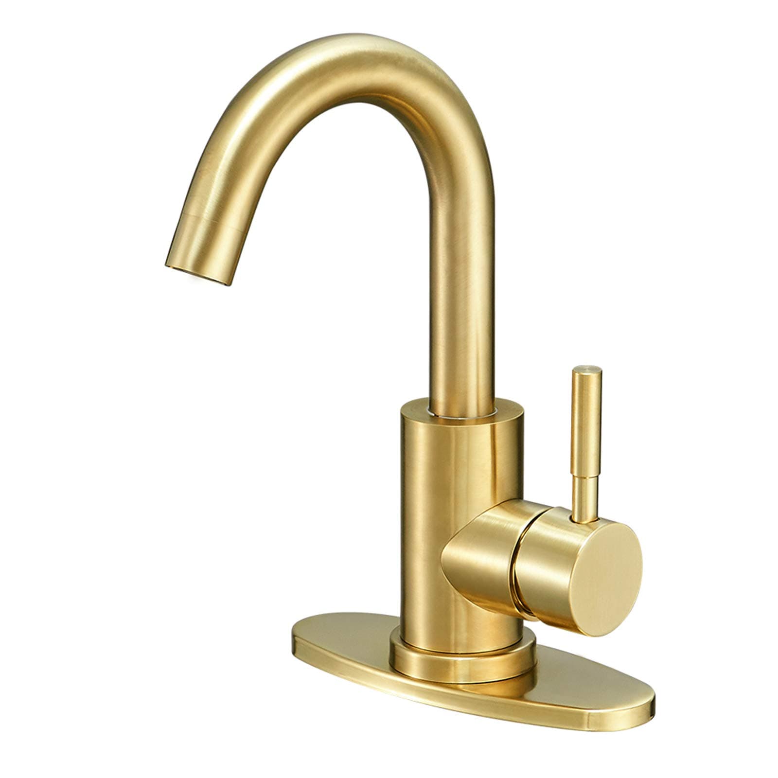 HoimproModern Single Handle Wet Bar Sink Faucet with 6 Inch Cover Plate, Single Hole Bathroom Lavatory Faucet,Rv Small Bathroom Sink Faucet,Bar Vanity Faucet,Brushed Gold