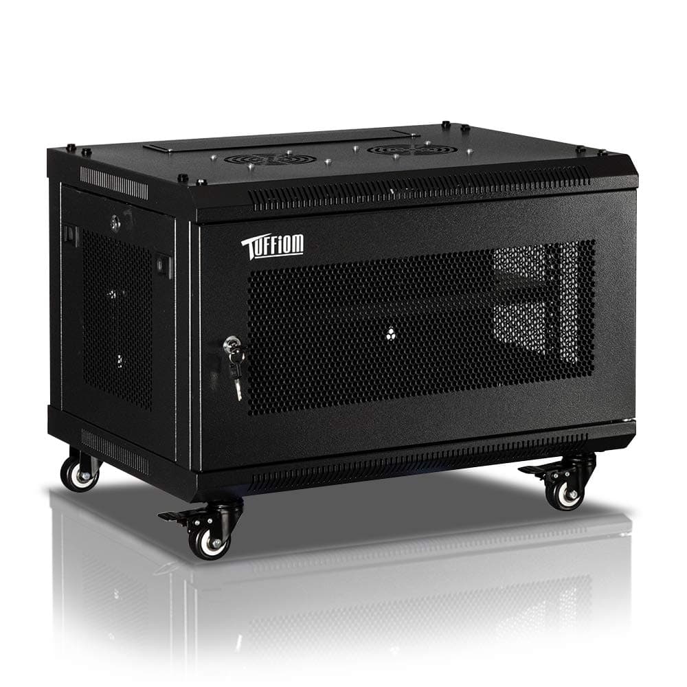 TUFFIOM 6U Casters Network Cabinet Enclosure, Wall Mount Rack w/Wheels, Deluxe 19 inch IT Series Server Data Devices Storage (Fully Assembled, Cooling Fan, Locked Door, Adjustable Mounting Rails)