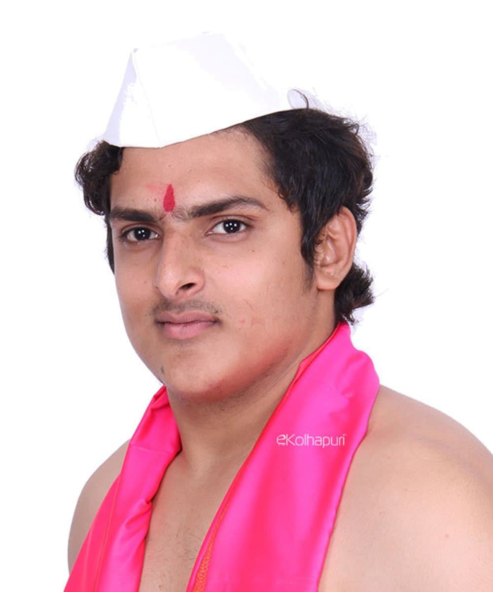 eKolhapuriTraditional Handstitched Ready to Wear Typical Maharashtrain White Gandhi Topi (Turban) for Men