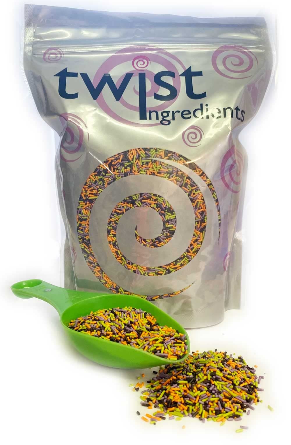 Twist IngredientsHalloween Strands – 1kg. Matt strands in a resealable pouch. Ideal for all your spooky Halloween cakes, bakes and creations