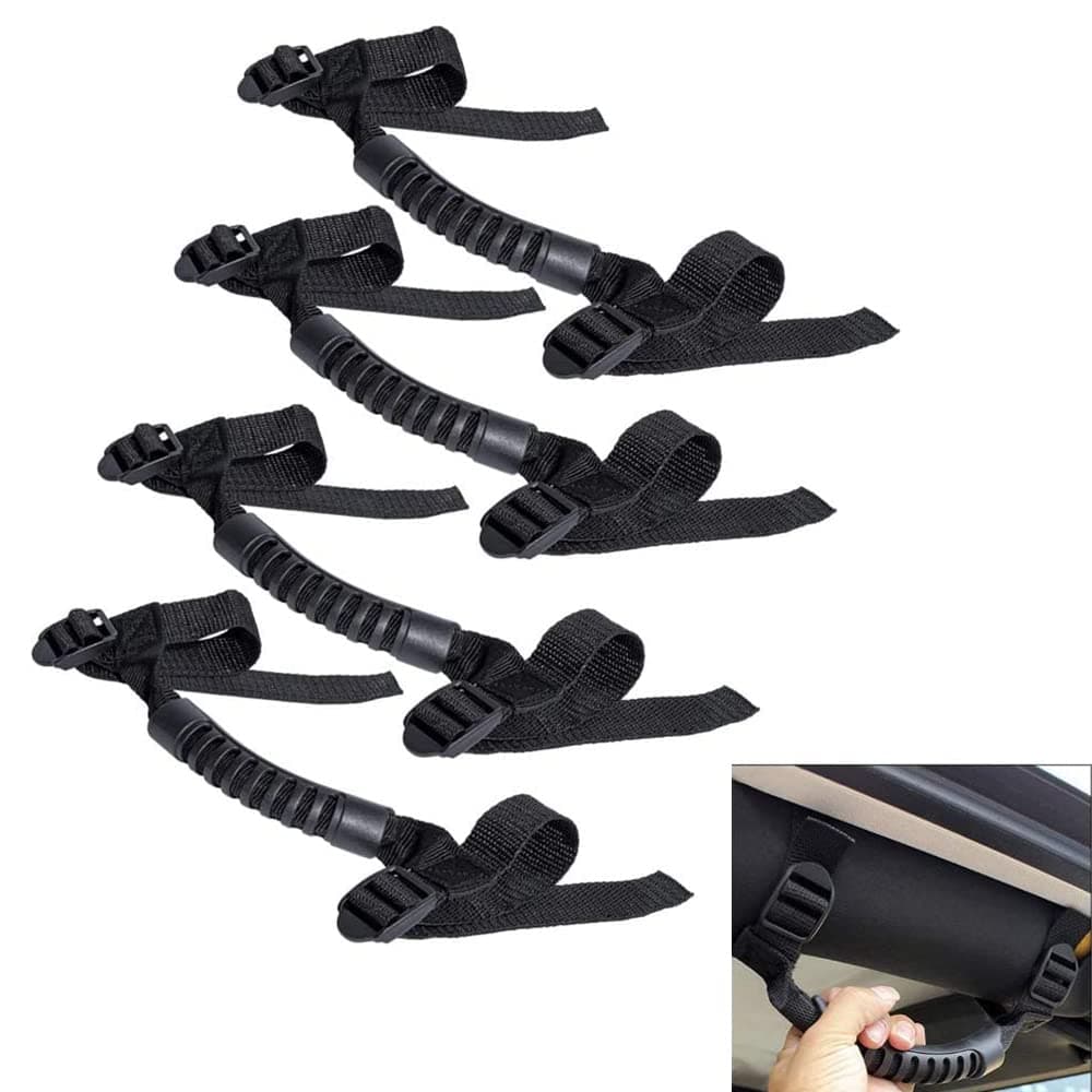 JollyJelly 4 Pack Roll Bar Grab Handles for Jeep Wrangler YJ TJ JK JK JL JLU Sports Sahara Freedom Rubicon X Unlimited 1995-2018 Automotive Interior Car Accessories Grab Handles