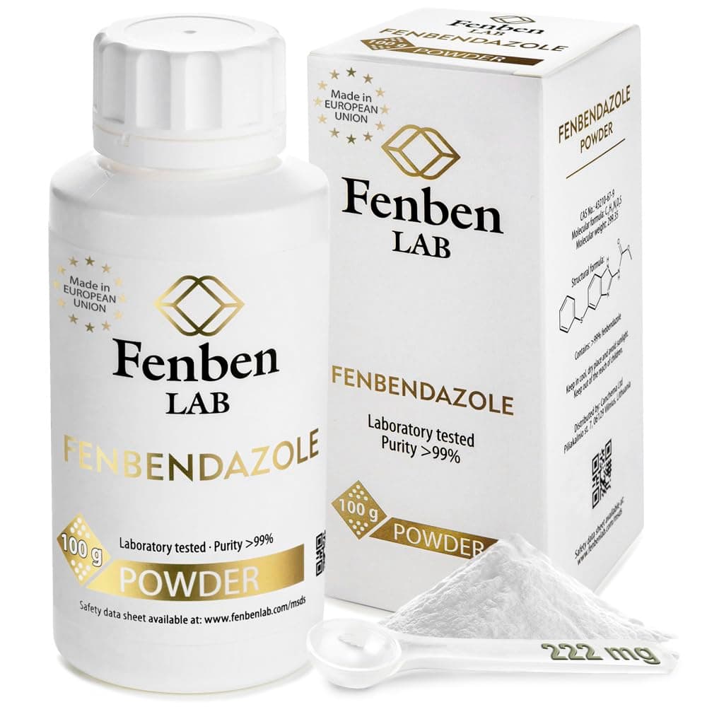 Fenbendazole 100g Powder, Purity >99%, by Fenben Lab, 222mg Measuring Spoon and Certificate of Analysis (Quality Protocol) Included, 3.5oz