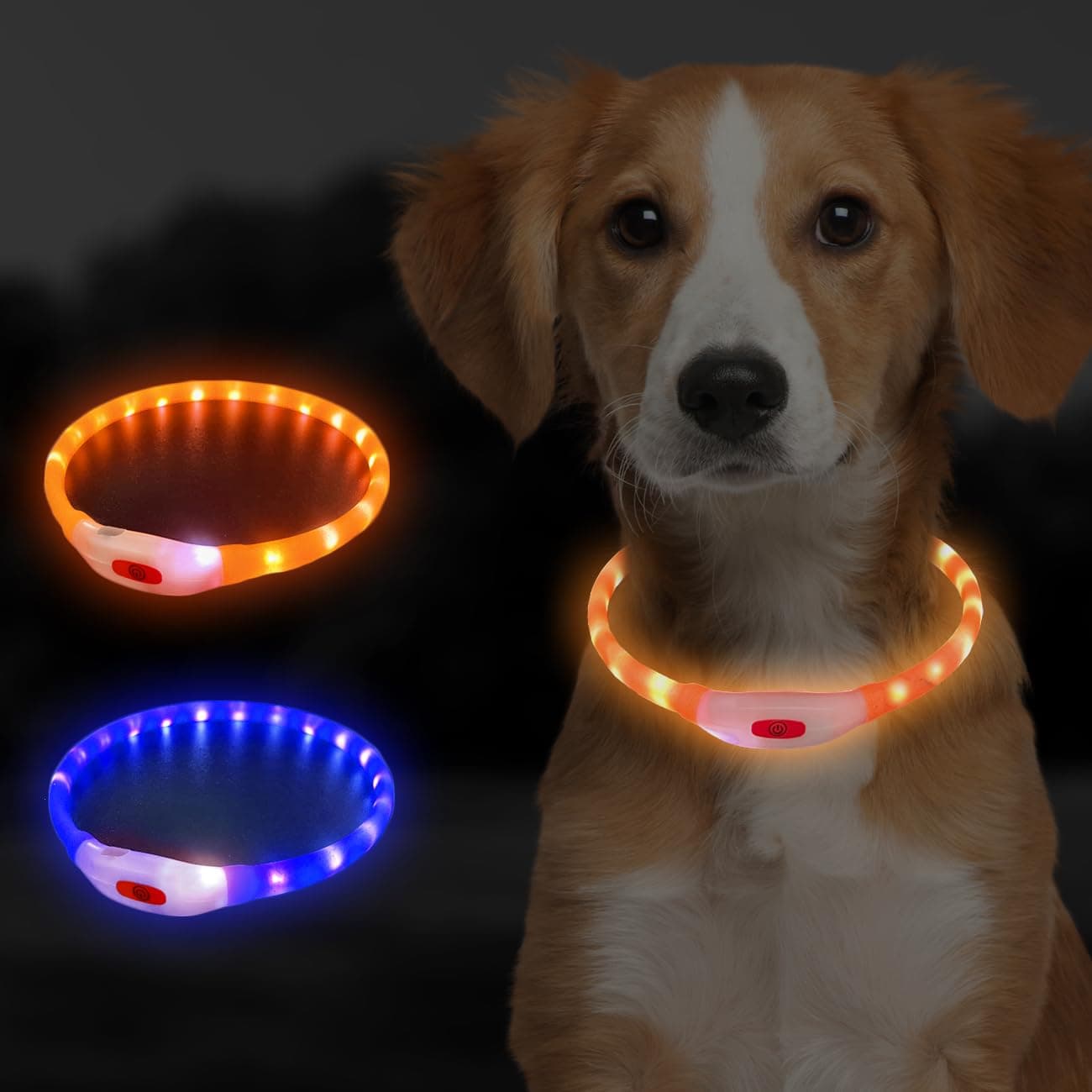 Blinggo LED Dog Collar USB Rechargeable Light Up Collar, Muliti Flashing Mode for Night Walking Safety, TPU cuttable (Orange 50cm)