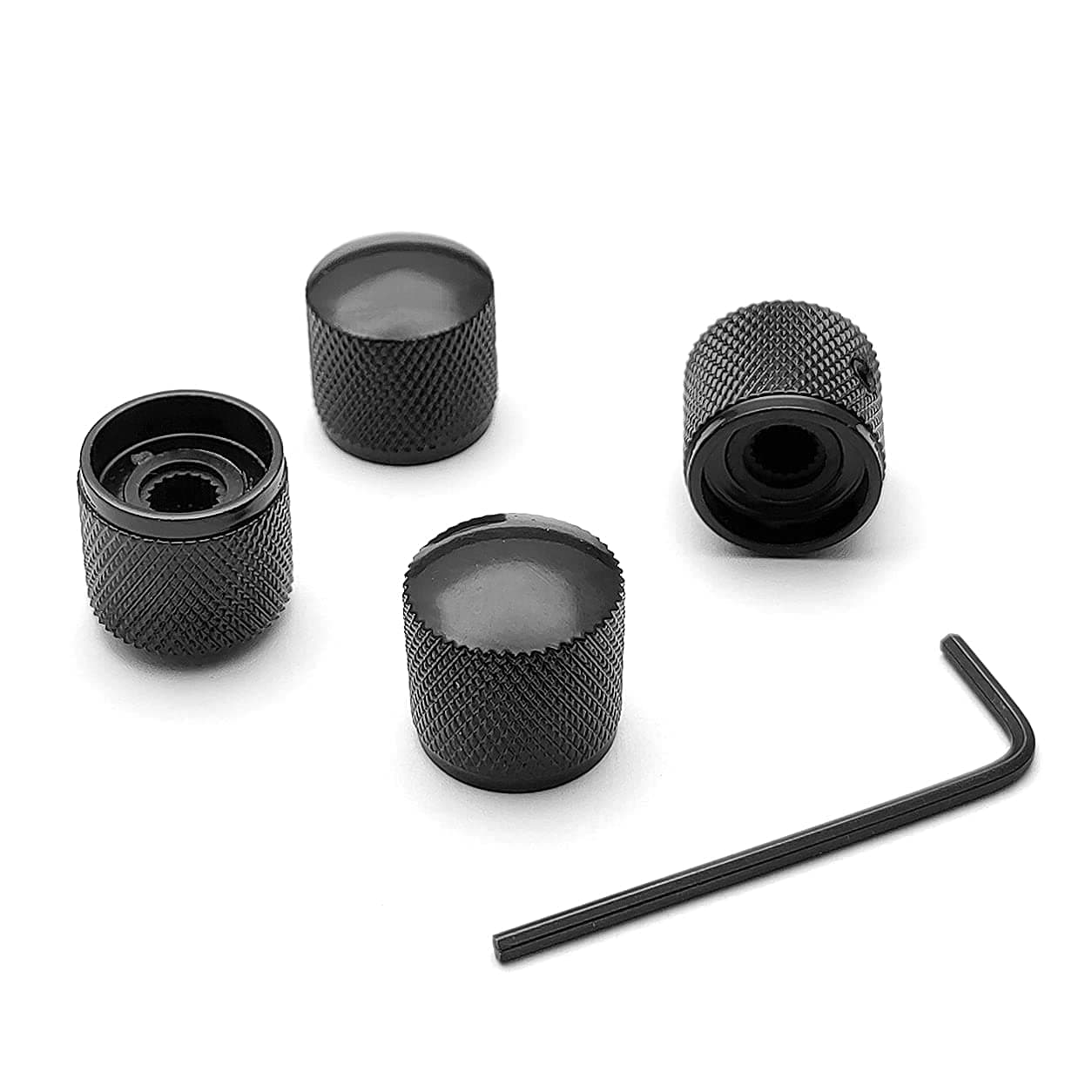 SAPHUE 4 Pcs Metal Volume Tone Dome Tone Guitar Speed Control Knobs with Allen Keys Screws Set for Fender Strat Telecaster Gibson Les Paul Electric Guitar or Bass（Black）