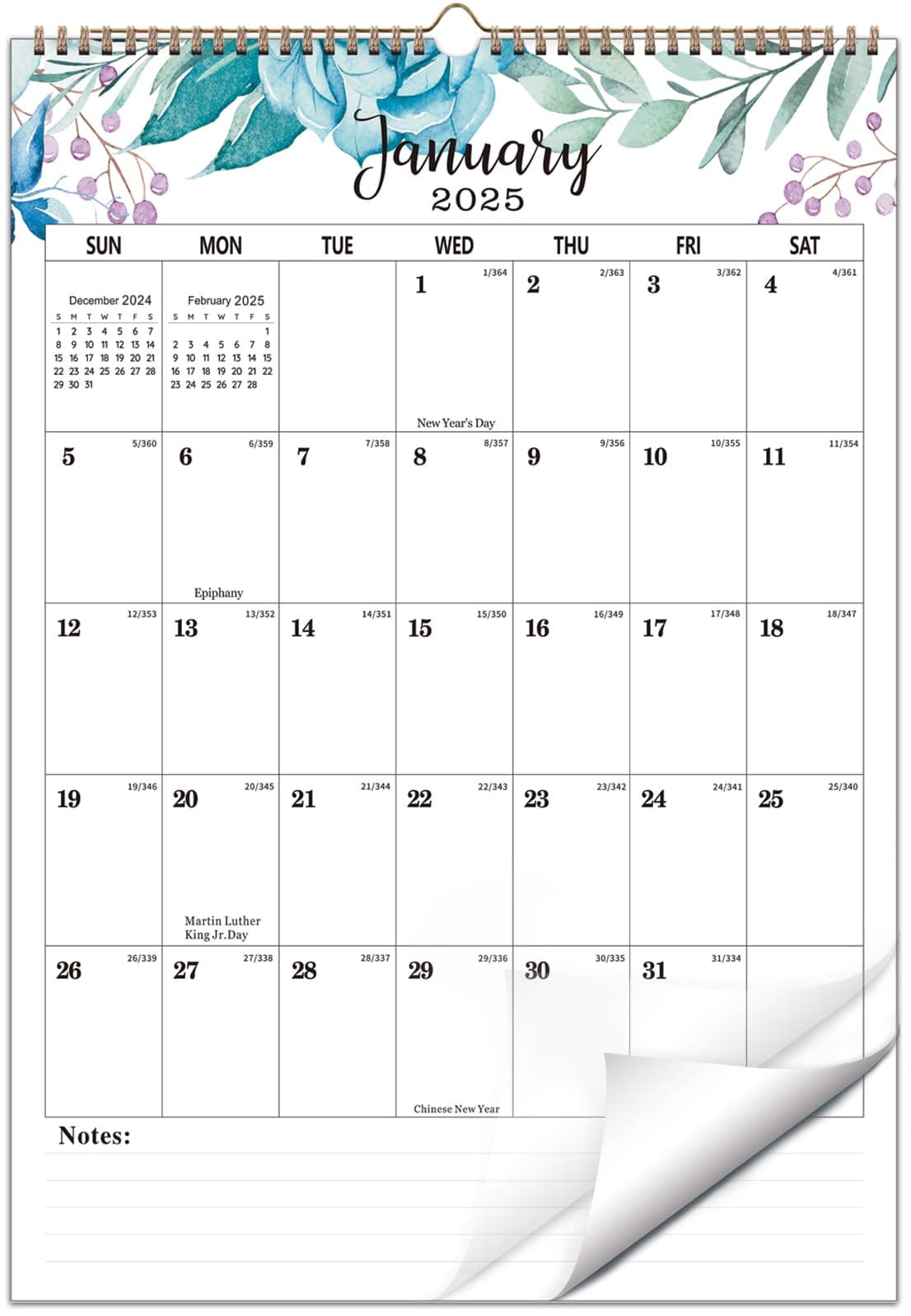 BorKinHa Wall Calendar 2025-2026 Hanging Calendar Monthly Calendar for Wall |18 Months Spiral Twin-Wire Binding Wall Calendar Planner| Large Writing Blocks