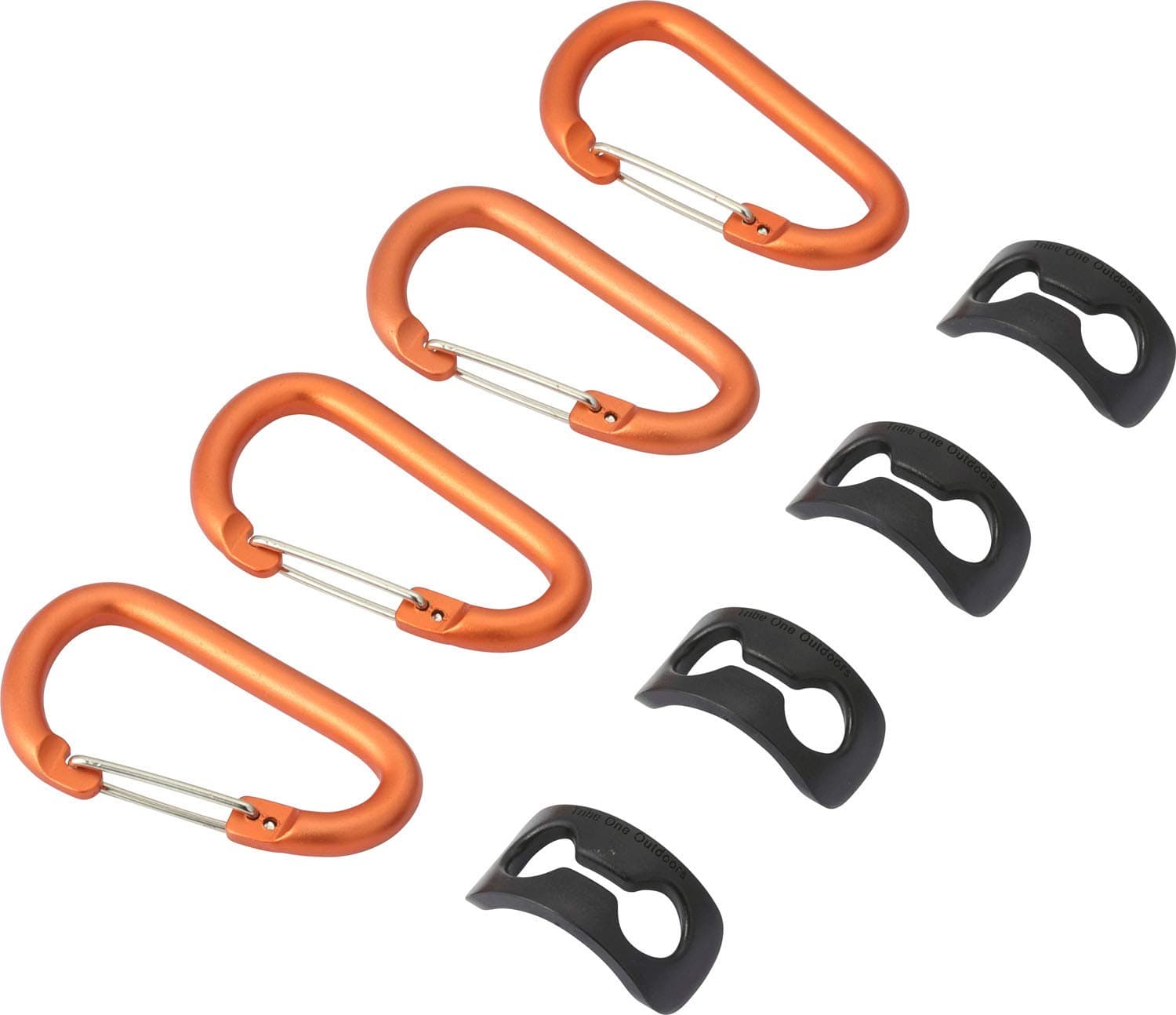 Tribe One Gear Grabber –Four PackTachs & Four 3” Outdoor Aluminum Carabiners – Attachable to Backpacks Duffle Bags Tarps Nylon Shirts Pants Sweaters Clips Grips Snaps & Accessories