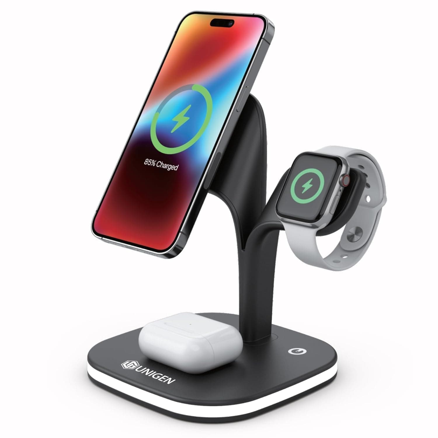 MAGTEC 500 4in1 23W Foldable Mag-Safe Charger for iPhone 17/16 Plus/17/16 Pro/17/16 Pro Max,15/15 Plus/15 Pro/15 Pro Max,14/13/12 Series, AirPods 3rd/2nd, Series 9/8/7/6/5/4/SE LED Lamp-Black