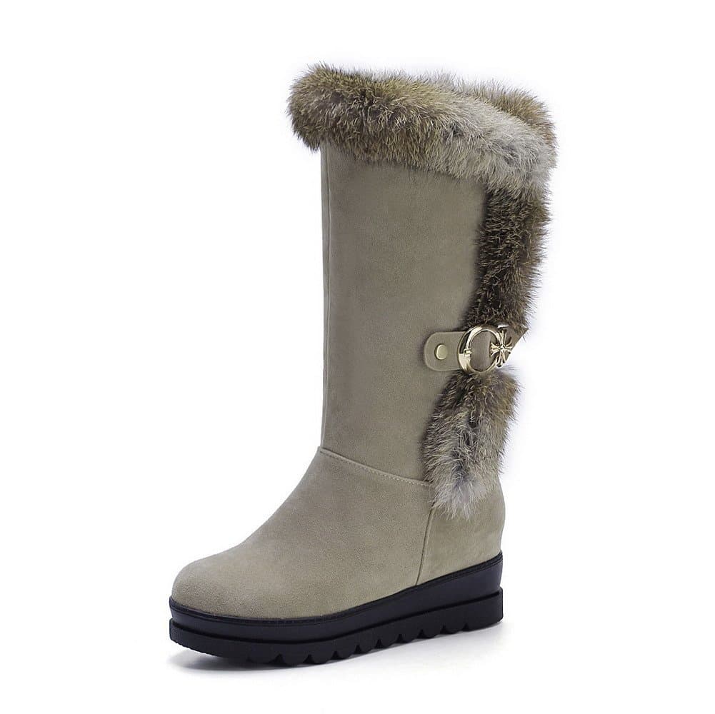 Maymeenth Womens Closed Round Toe Blend Materials Solid Zipper Boots