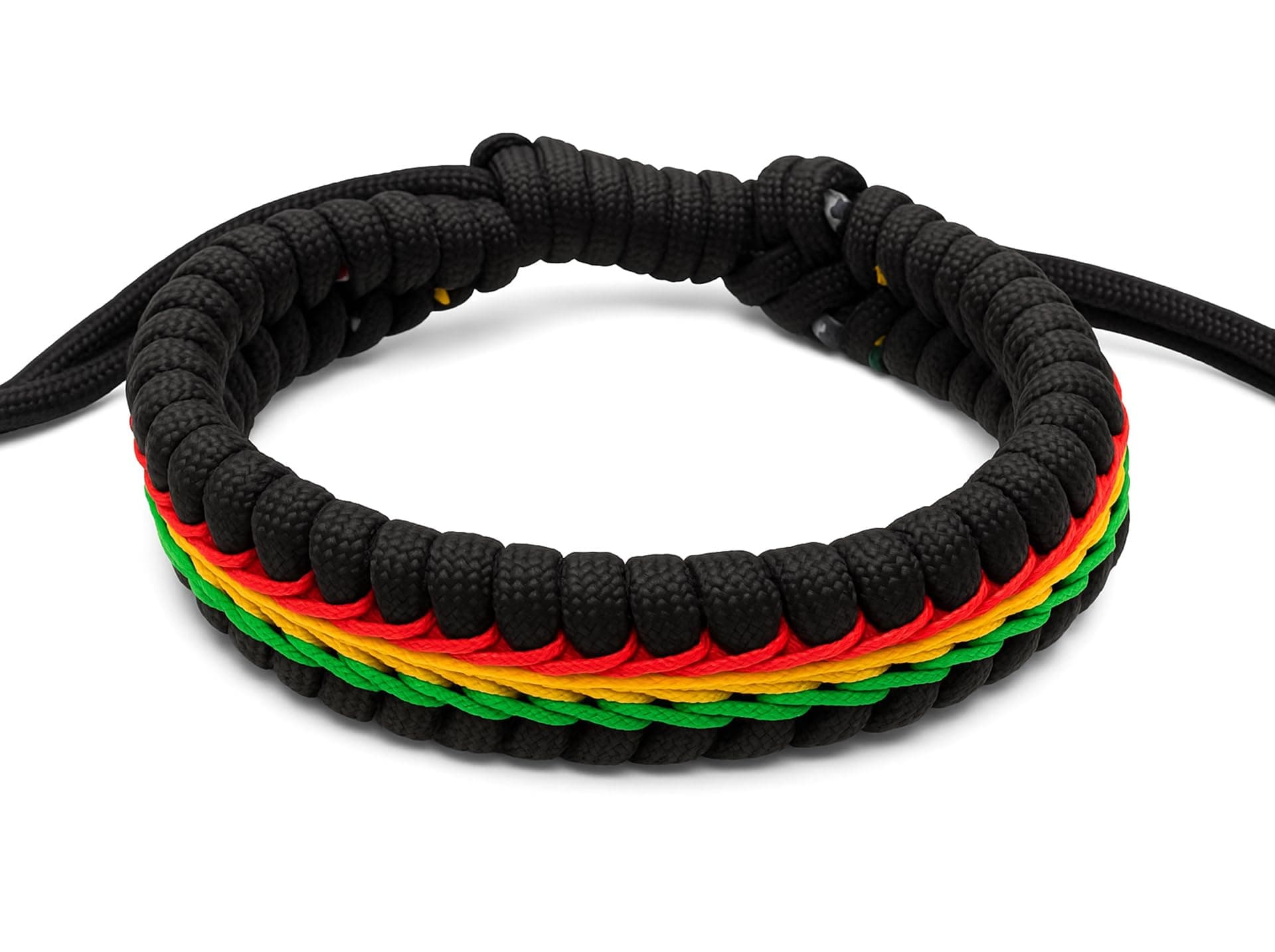 Handmade Black Cord Bracelet with Rasta Colors, Woven Style (Adjustable)