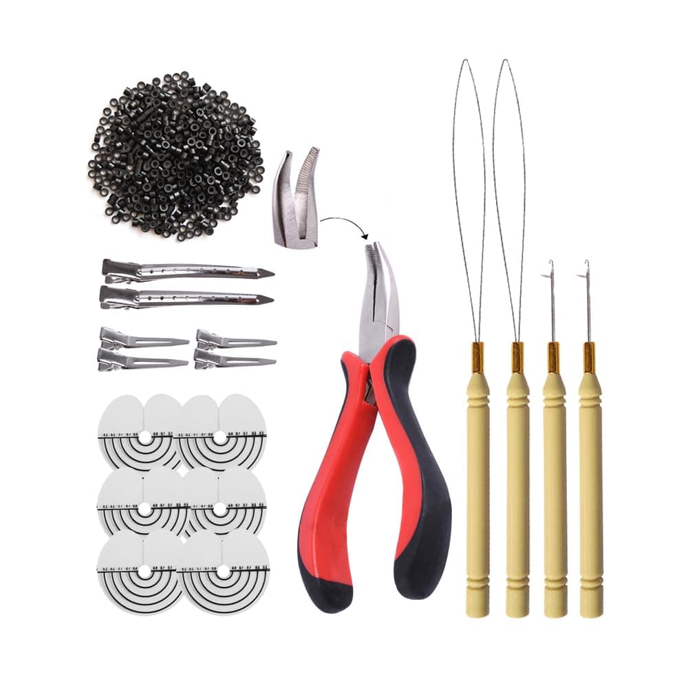 500pcs Micro Silicone Rings Hair Extensions Kit I-tip Hair Pliers Micro Pulling Hook Needle Loop Threader and Micro Silicone Links(Black)