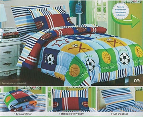 Children's 5pcs Twin Bedding Comforter Set w/ Pillow Sham Bed Sheet Set with Sport Design
