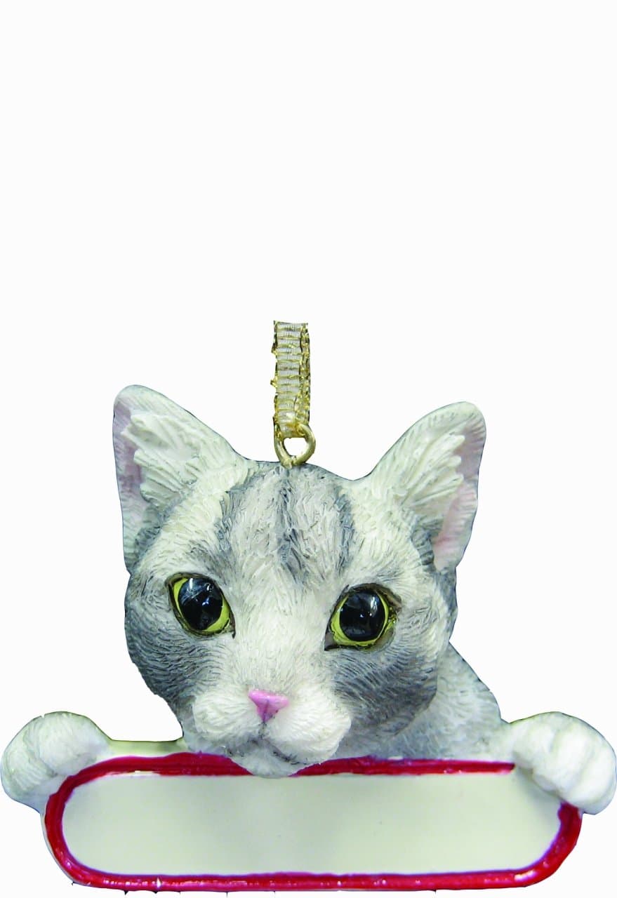 Tabby Cat Ornament Silver "Santa's Pals" With Personalized Name Plate A Great Gift For Tabby Cat Lovers