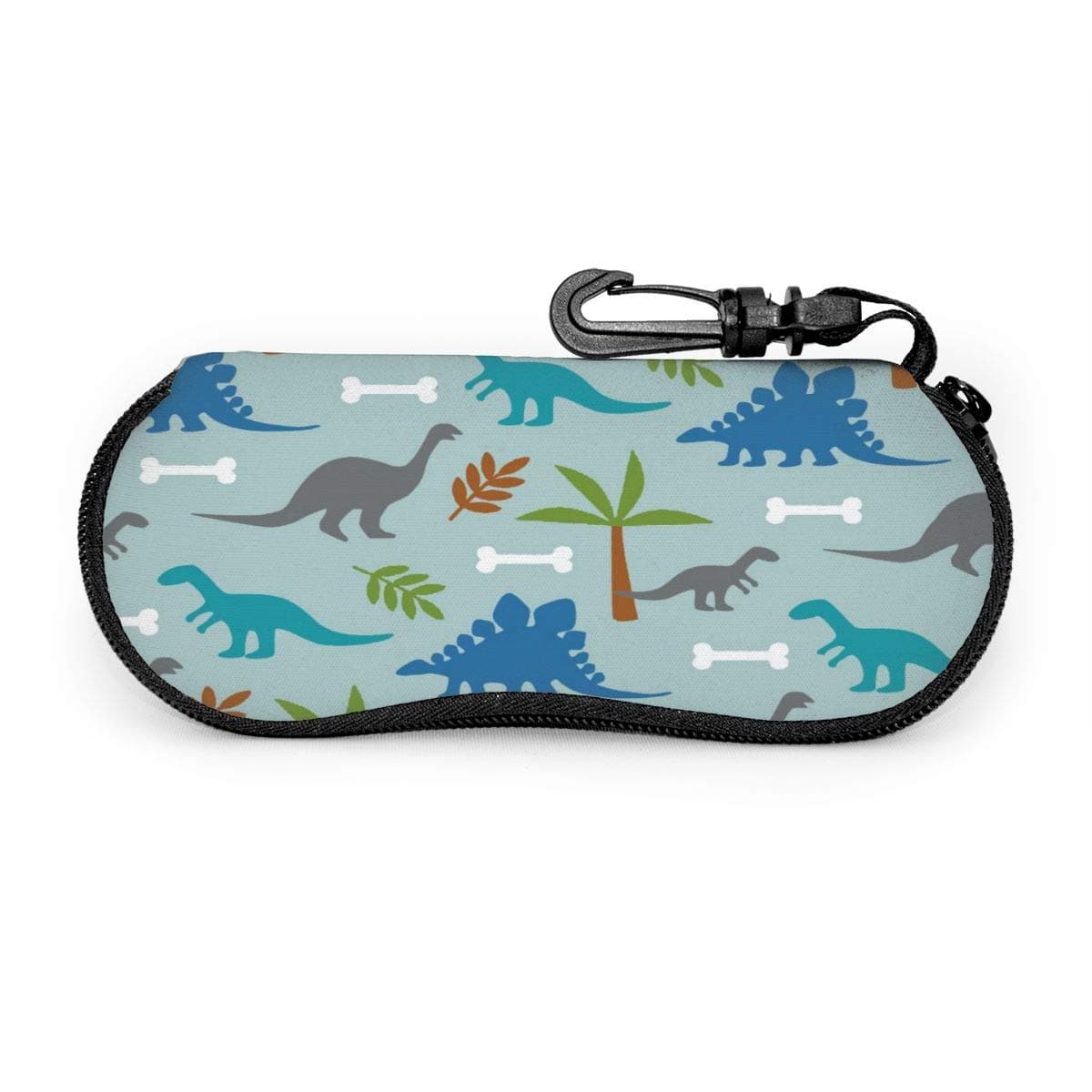 Cute Dinosaur Dino Glasses Case Unisex Hard Shell Eyeglasses Cases Protective Case For All Glasses Ultra Light Neoprene Zipper Eyeglass Box With Belt Clip And Key Chain