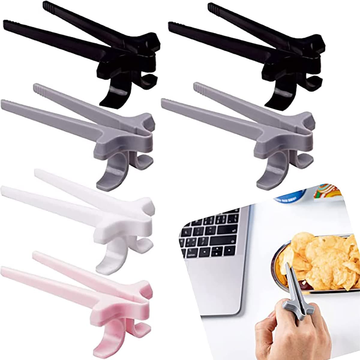 Finger Chopsticks for Gamers, SAMMOO Portable Snack Clamp Clips, Lazy Auxiliary Chopsticks, Food Grade Plastic Food Tweezers for Gamers, Snack Finger Chopsticks for Gamers 6pcs