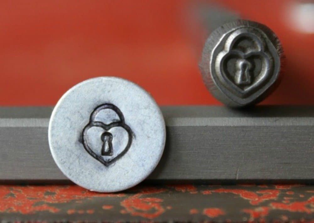SUPPLY GUY 5-7mm Single Metal Punch Design Stamp: Heart 2 Series, Made in USA (not a set) (Heart with Lock 375-36)