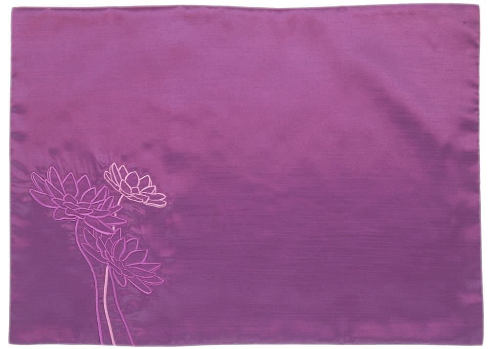 Blooming Lotus- Set of Six/6 of 13x18 Inches Embroidered Blooming Lotus on Purple Silk/sateen Plate Mat, Platemat