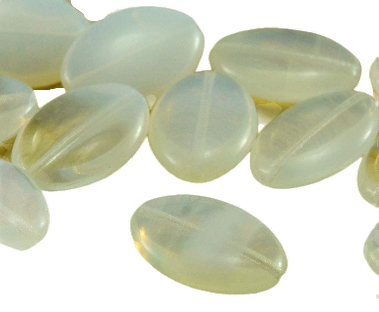 4pcs White Crystal Opal Moonstone Large Flat Oval Czech Glass Beads 20mm x 14mm