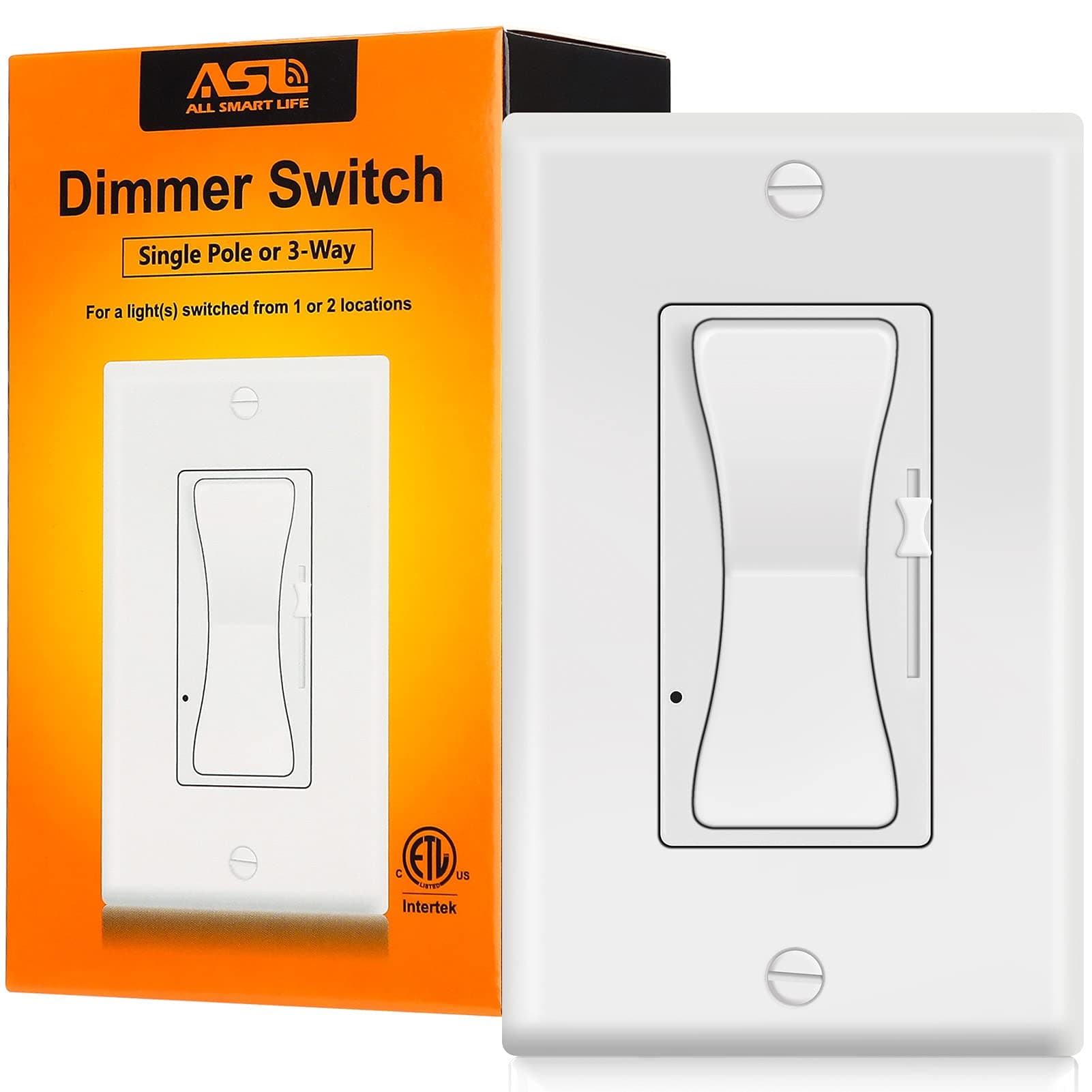 Allsmartlife 0-10V Dimmer Switch for LED/ CFL/ Incandescent/ Halogen, 3-Way or Single Pole Low Voltage Dimmer Switch, 600W Max, ETL Listed, Wall Plate Included, White 1-Pack