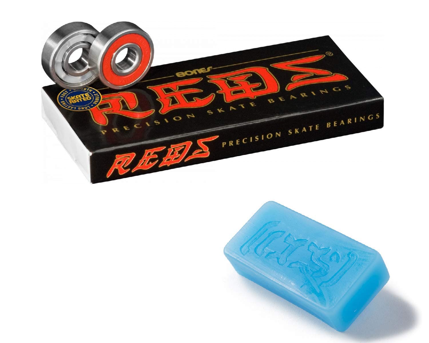 Reds Skateboard Bearings 8 Pack with Blue CCS Skate Wax