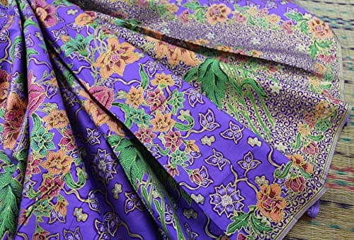Violet & Colorful Floral with Golden Line Sarong Fabric for Warp Skirt, Craft Supply, Home Decoration