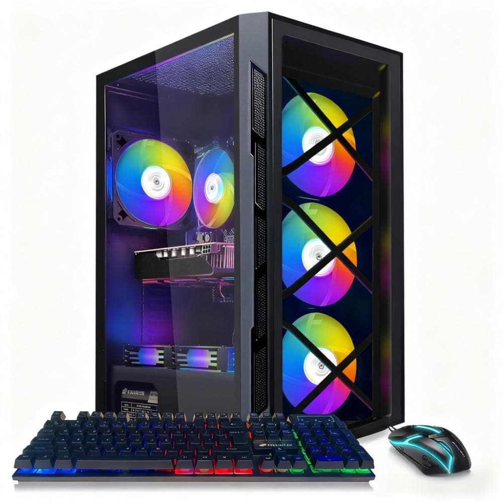 STGAubron Gaming PC Computer Desktop, Intel Core i7-6700 up to 4.0G, Radeon RX 5700XT 8G, 16G DDR4, 1T SSD, WiFi, BT 5.0, RGB Fan x6, Windows 11 Home