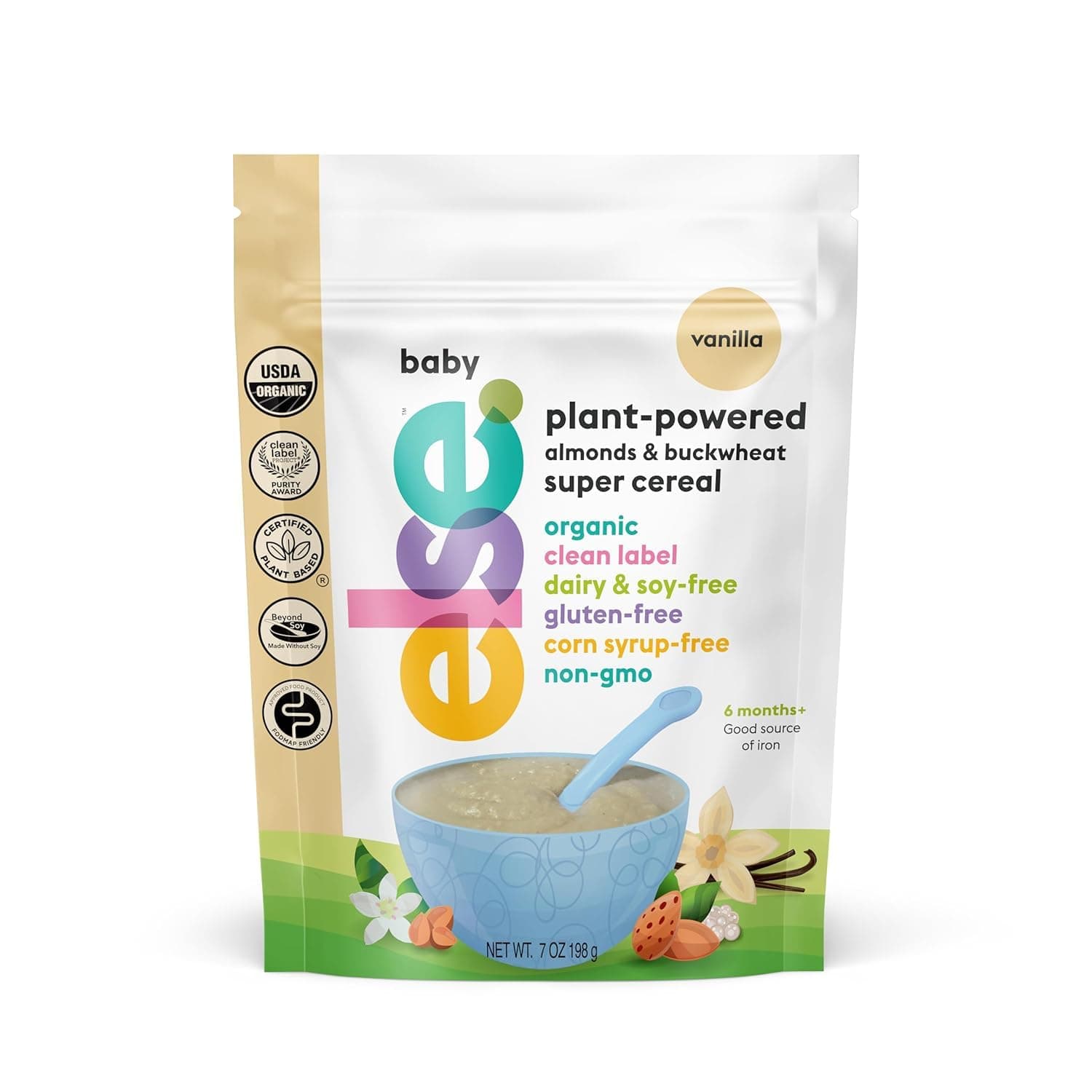 Else Nutrition Baby Cereal Stage 1 for 6 months+, Plant Protein, Organic, Whole foods, Vitamins and Minerals (Vanilla 1 Pack)