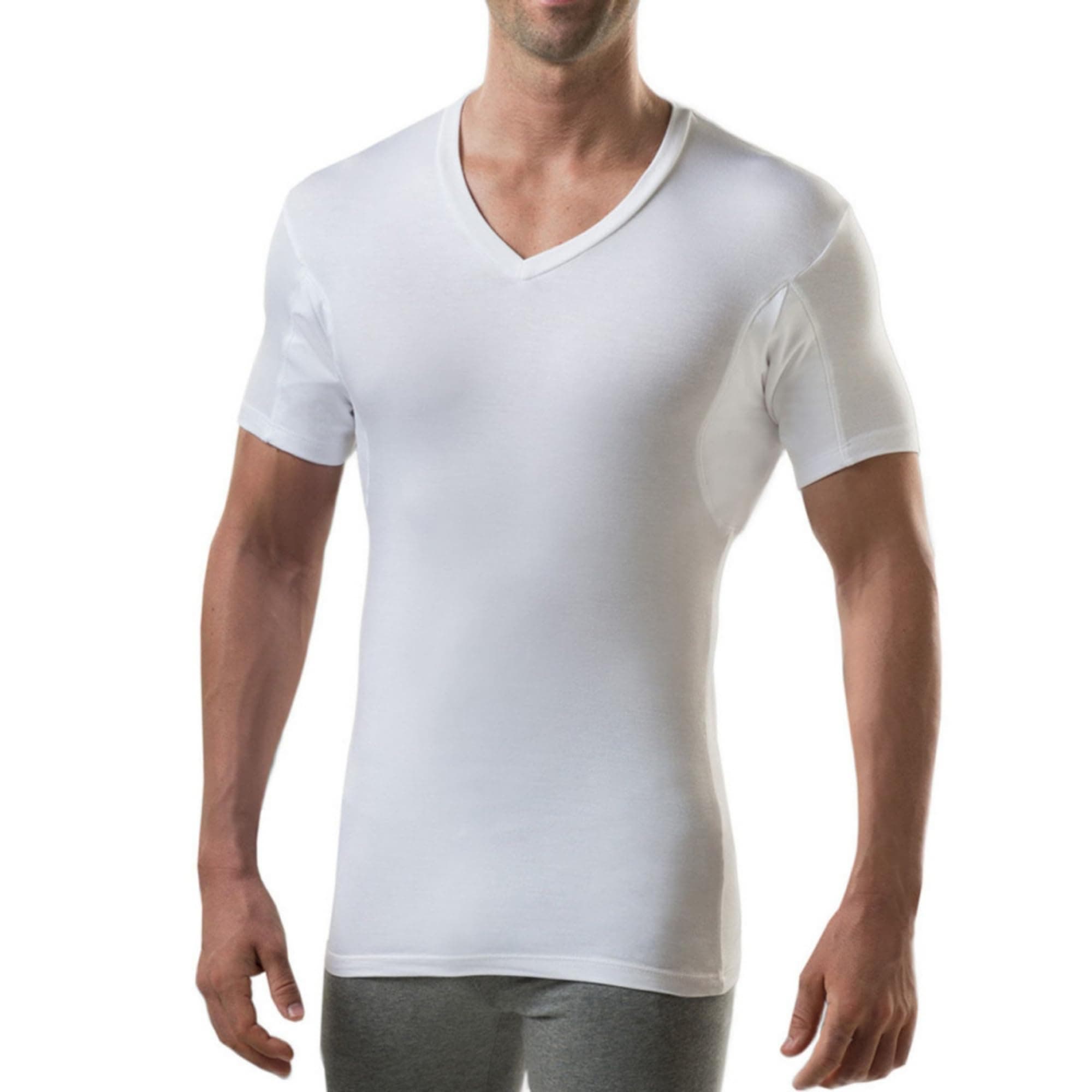 Men's Sweatproof Undershirt - Rayon Blend V Neck - Slim Fit - with Sweat Pads