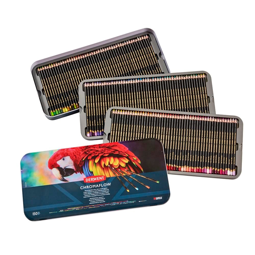 - Chromaflow Pencils, Set of 150 in Tin, 3.5mm Round Core, Premium Core Strength, Blendable with Smooth Texture, Ideal for Drawing, Colouring & Layering, Professional Quality, 2306263