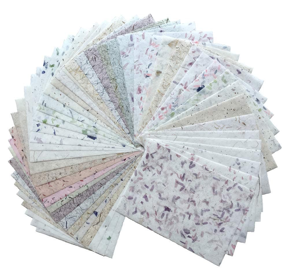 8.5x12 Inches Mulberry Paper Sheet Design Craft Hand Made Art Tissue Japan Origami Washi Wholesale Bulk Sale Unryu Suppliers Thailand Products Card Making Paper with Dried leaves 50 Sheets