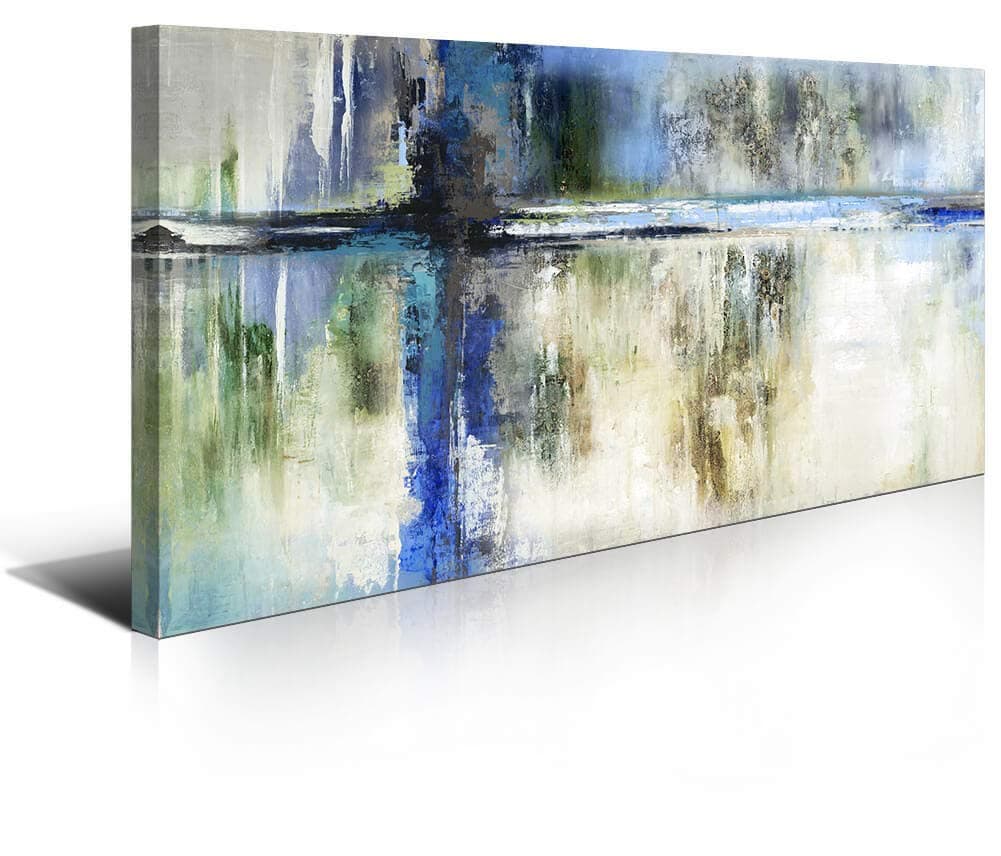 Large Abstract Painting Wall Art Canvas Picture Print Decoration for Living Room Modern Hand Painted Artwork Hang in Bedroom Office Home Decor Watercolor Blue Gray Art
