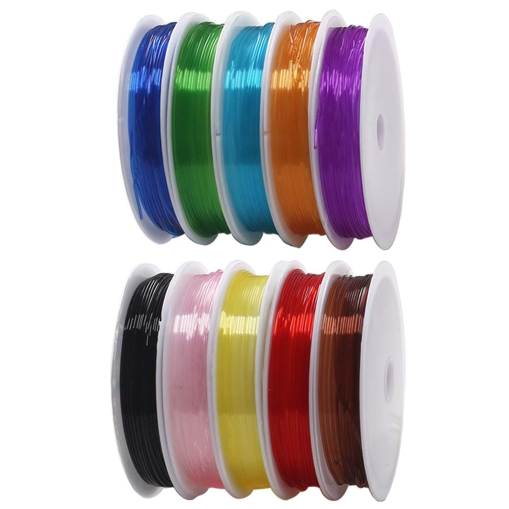 10 Rolls 0.8 mm Bracelet Elastic Cords KINDPMA Crystal Bead String Cord Clear Elastic Stretch Beading Thread Making Cord String for Bracelets Necklaces DIY Crafts, 10 Colors