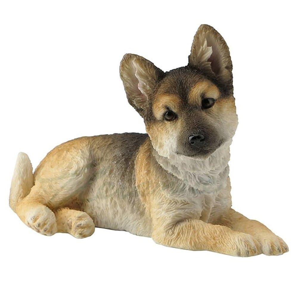 4 1/2 Inch German Shepherd Puppy Sitting Tilted Head Resin Animal Sculpture