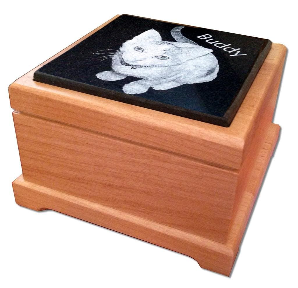 StoneArtUSA Pet Urn Memorial by Eric Custom Personalized Engraved Granite & Red Alder Wood Photo Marker Dog Cat Pet Ashes Cremation - Small for Pets up to 24 Lbs.