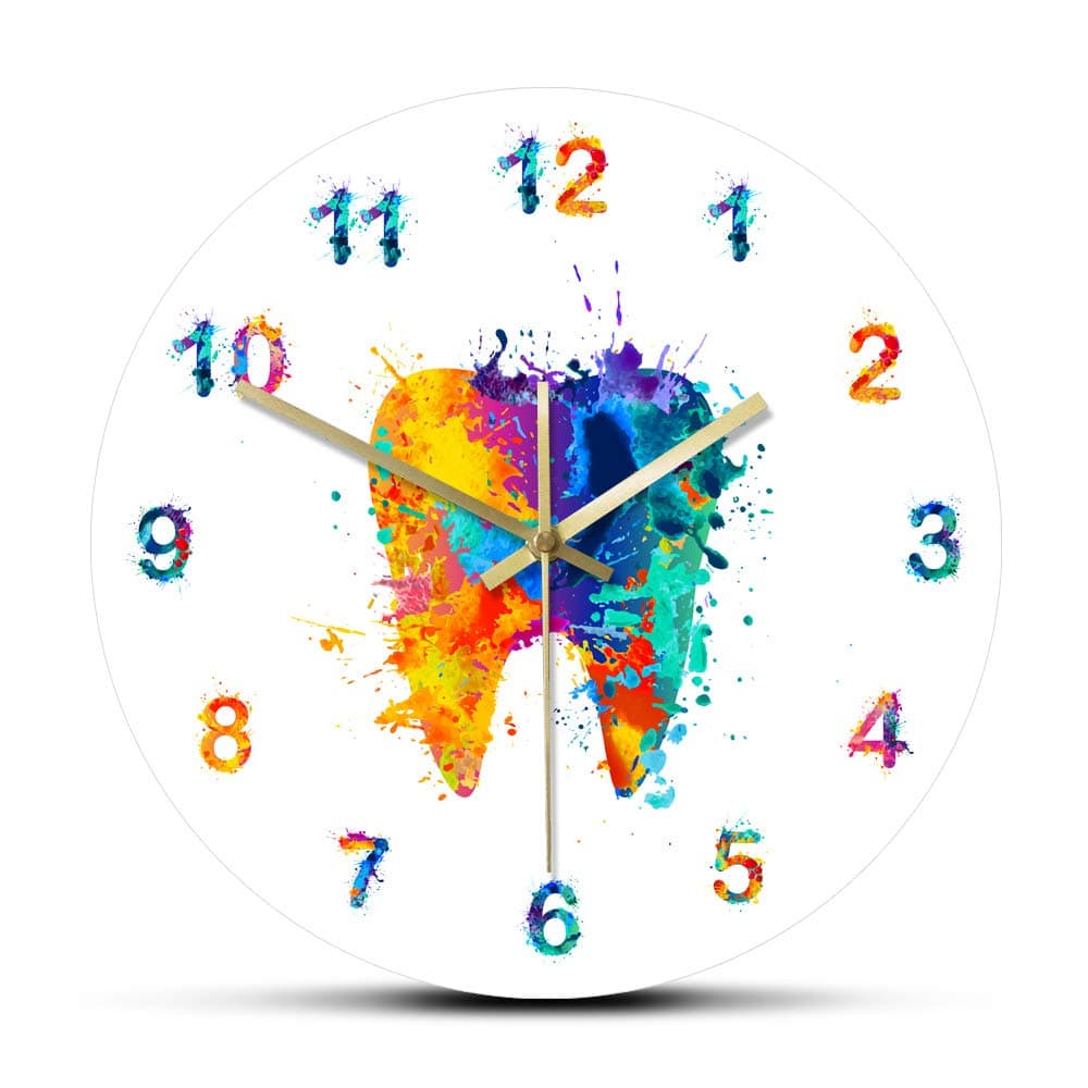 Watercolour Tooth Painting Print Wall Clock Medical Dental Clinic Wall Art Non Ticking Wall Watch Orthodontist Dentist Gift Idea