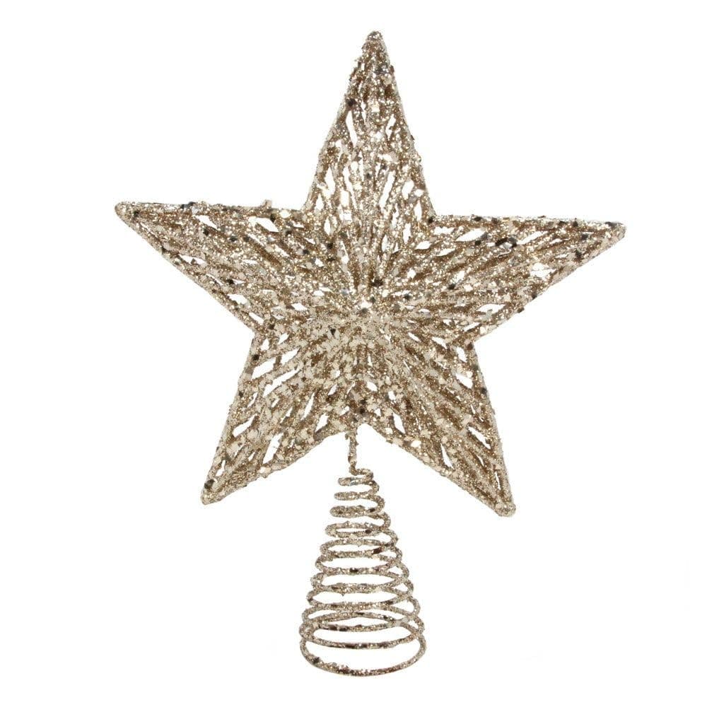 Christmas White Gold Colour Glitter Tree Top Star Topper 23cm