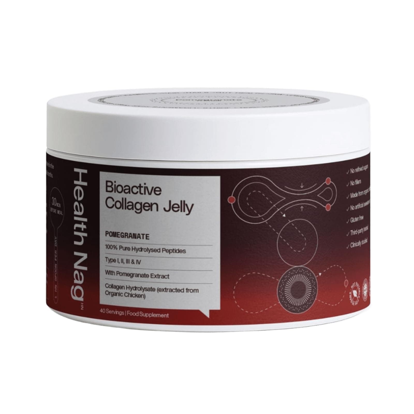 Bioactive Collagen Jelly - 400g, 100% Pure Hydrolysed Peptides of Type I, II, III & IV - Single Piece - Pomegranate (Delivered in a Chilled Van)